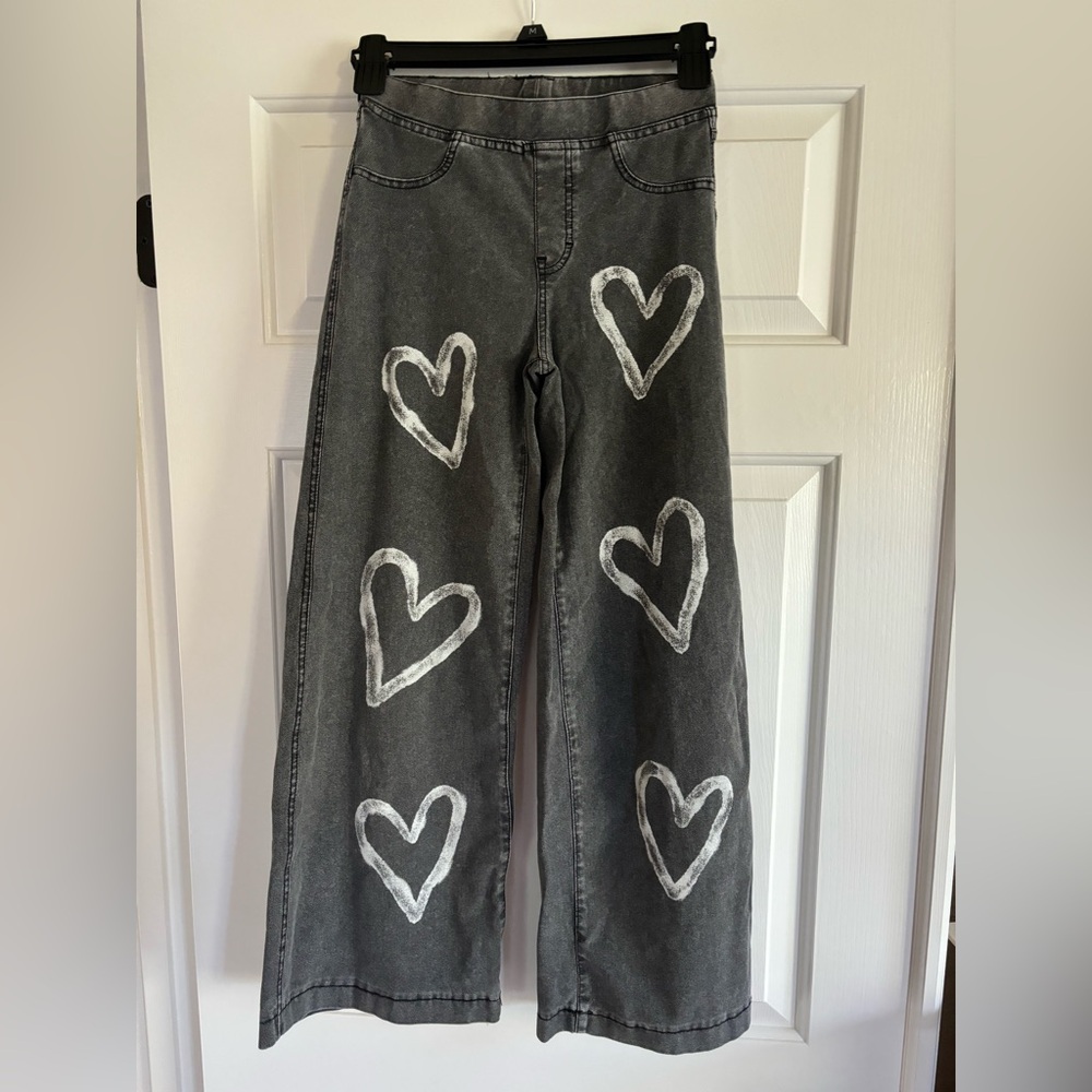 H&M Girls denim with hearts. Wide leg